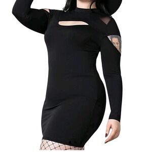 KILLSTAR Black Mini Dress‎ Cut Out Cold Shoulder Mesh Gothic Plus Size 4XL